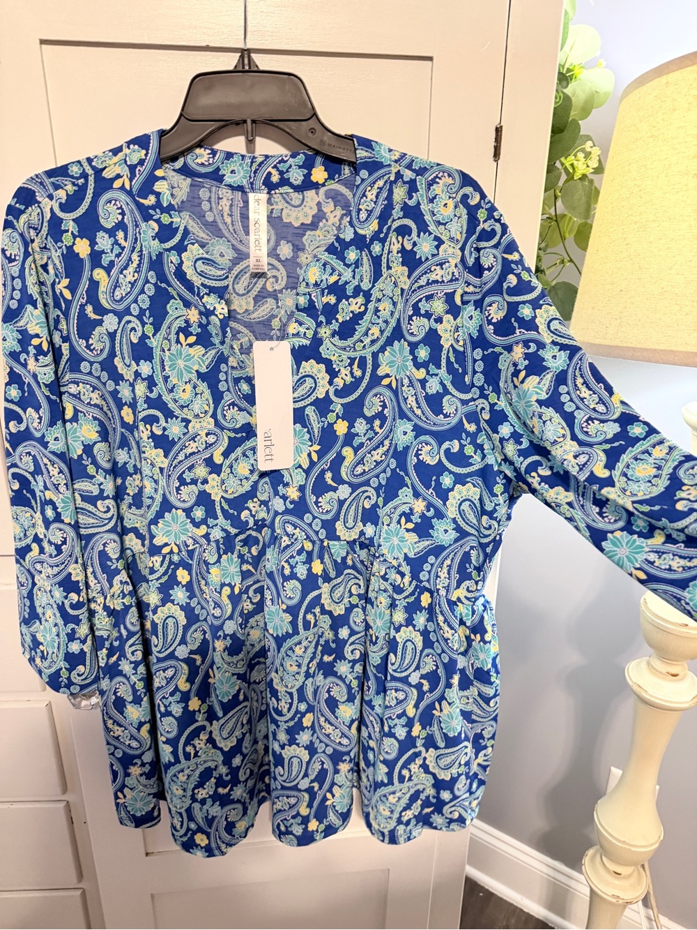 Dear Scarlett Blue Paisley V-Neck Women's Top